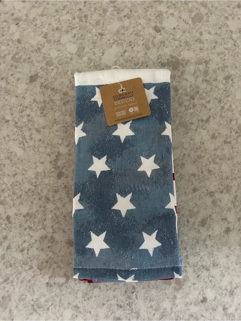 “New” Deborah Connolly Blue Star/Red Stripe & solid red Holiday Kitchen Towels